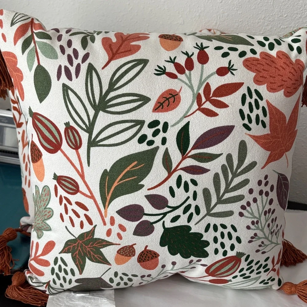 Target Leaf Pattern Throw Pillows with Tassels (2)  100% cotton